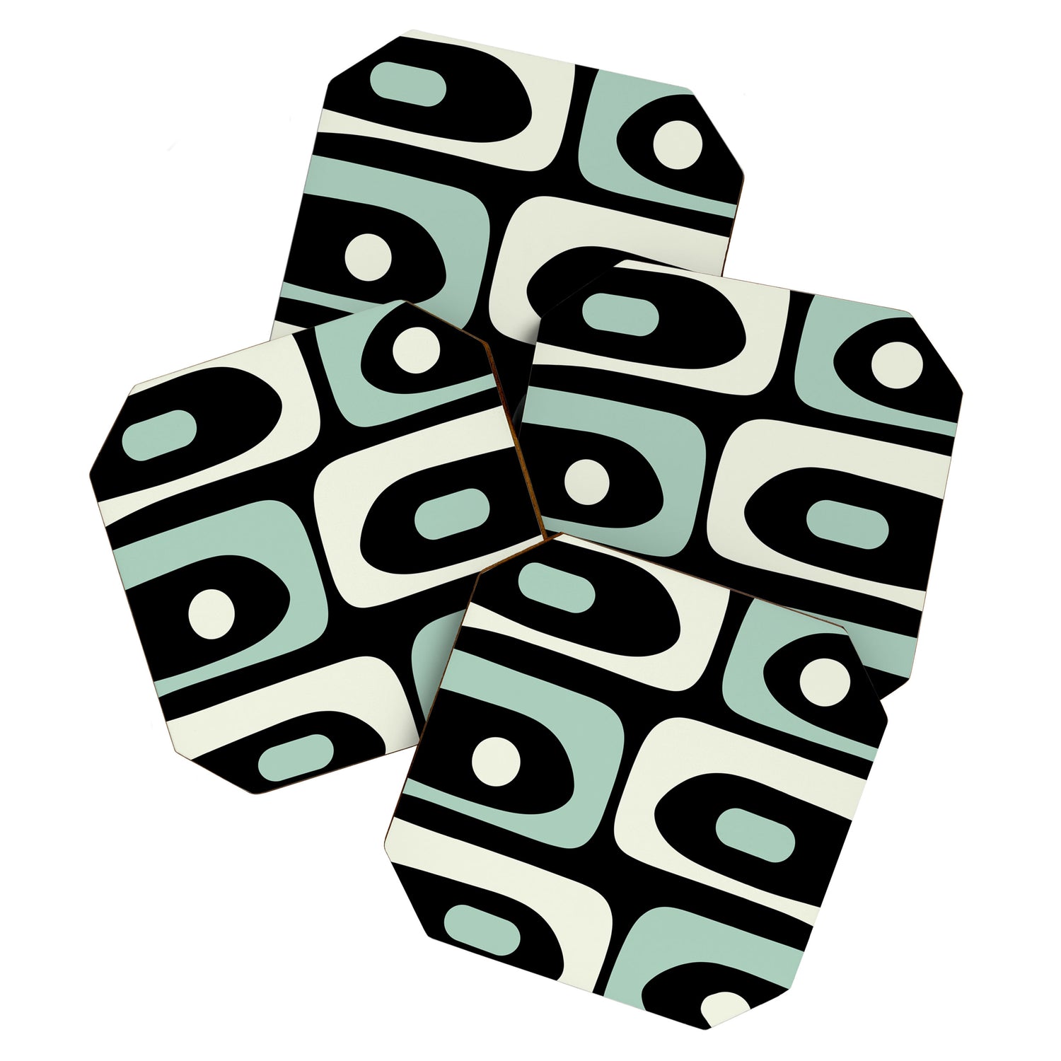 Long Piquet Mid Century Modern Minimalist Pattern Mint Black Coaster Gallery Image 1