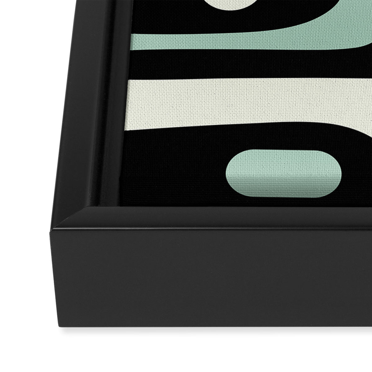 Long Piquet Mid Century Modern Minimalist Pattern Mint Black Framed Canvas Print Gallery Image 3