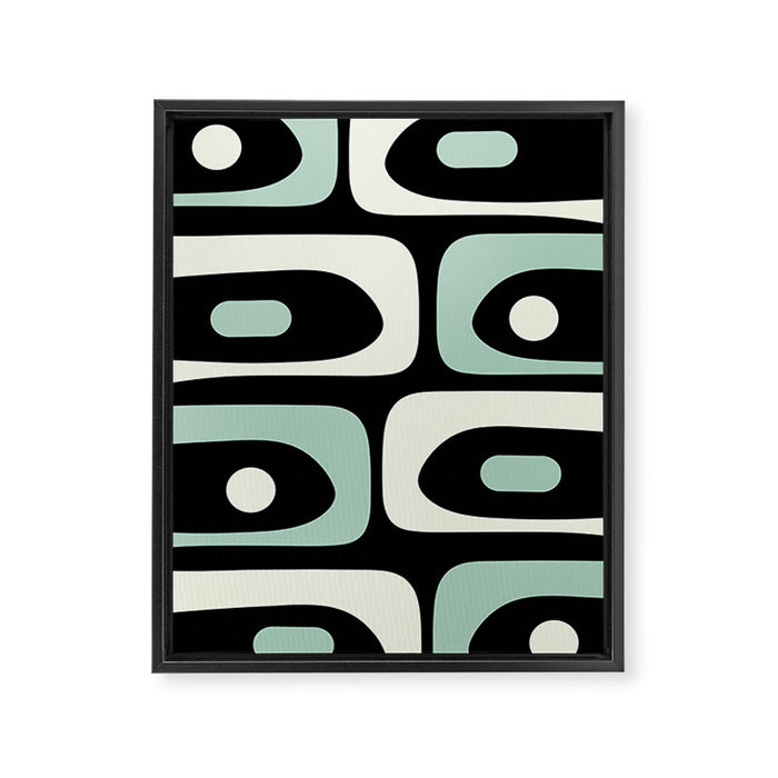 Long Piquet Mid Century Modern Minimalist Pattern Mint Black Framed Canvas Print Gallery Image 1