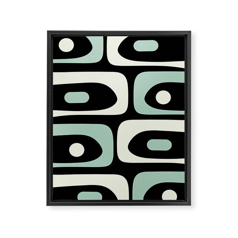 Long Piquet Mid Century Modern Minimalist Pattern Mint Black Framed Canvas Print Gallery Image 6