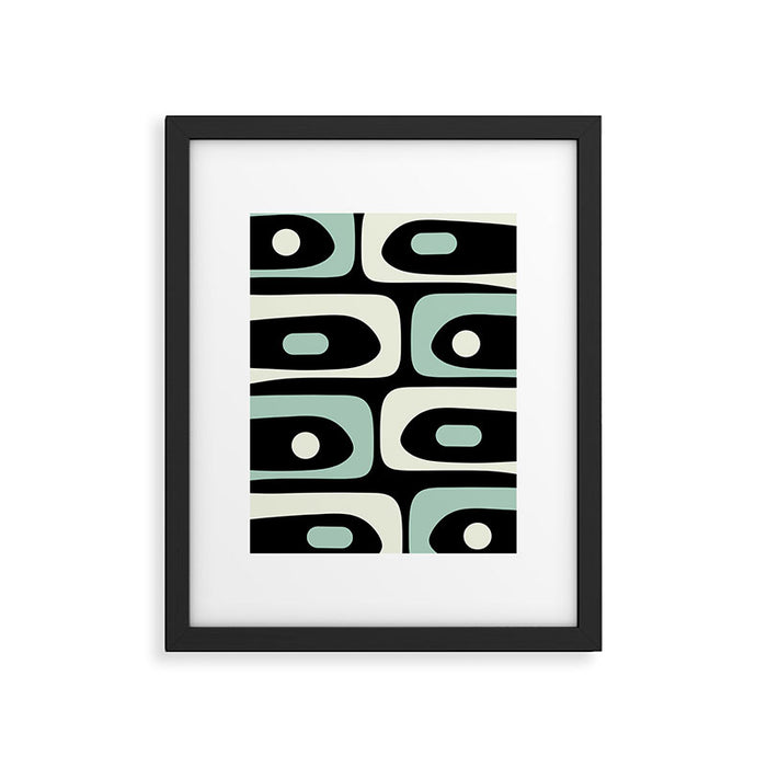Long Piquet Mid Century Modern Minimalist Pattern Mint Black Framed Art Print Gallery Image 1