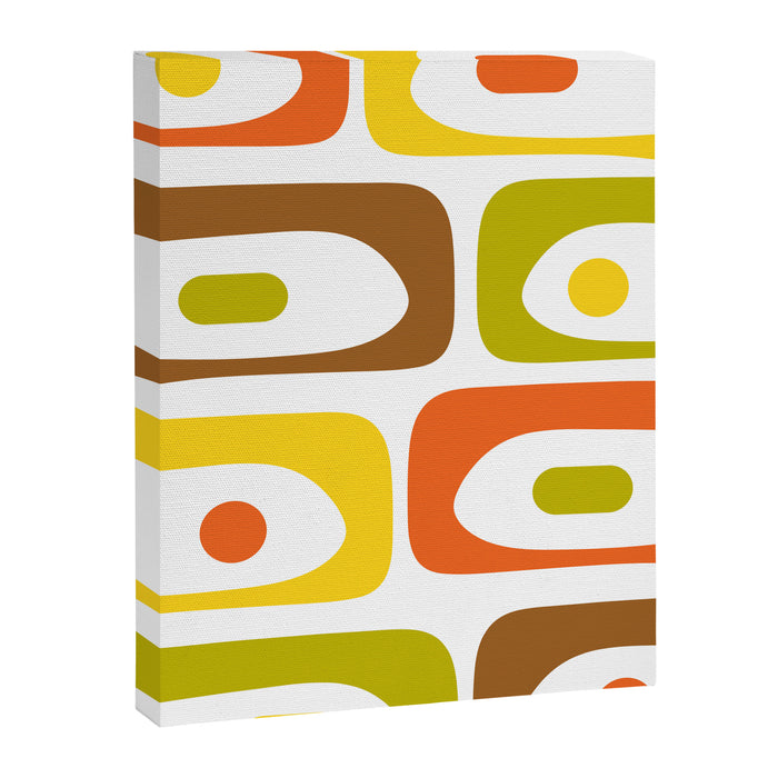 Long Piquet Mid Century Modern Pattern Retro Orange Avocado Brown White  Canvas Print Gallery Image 1