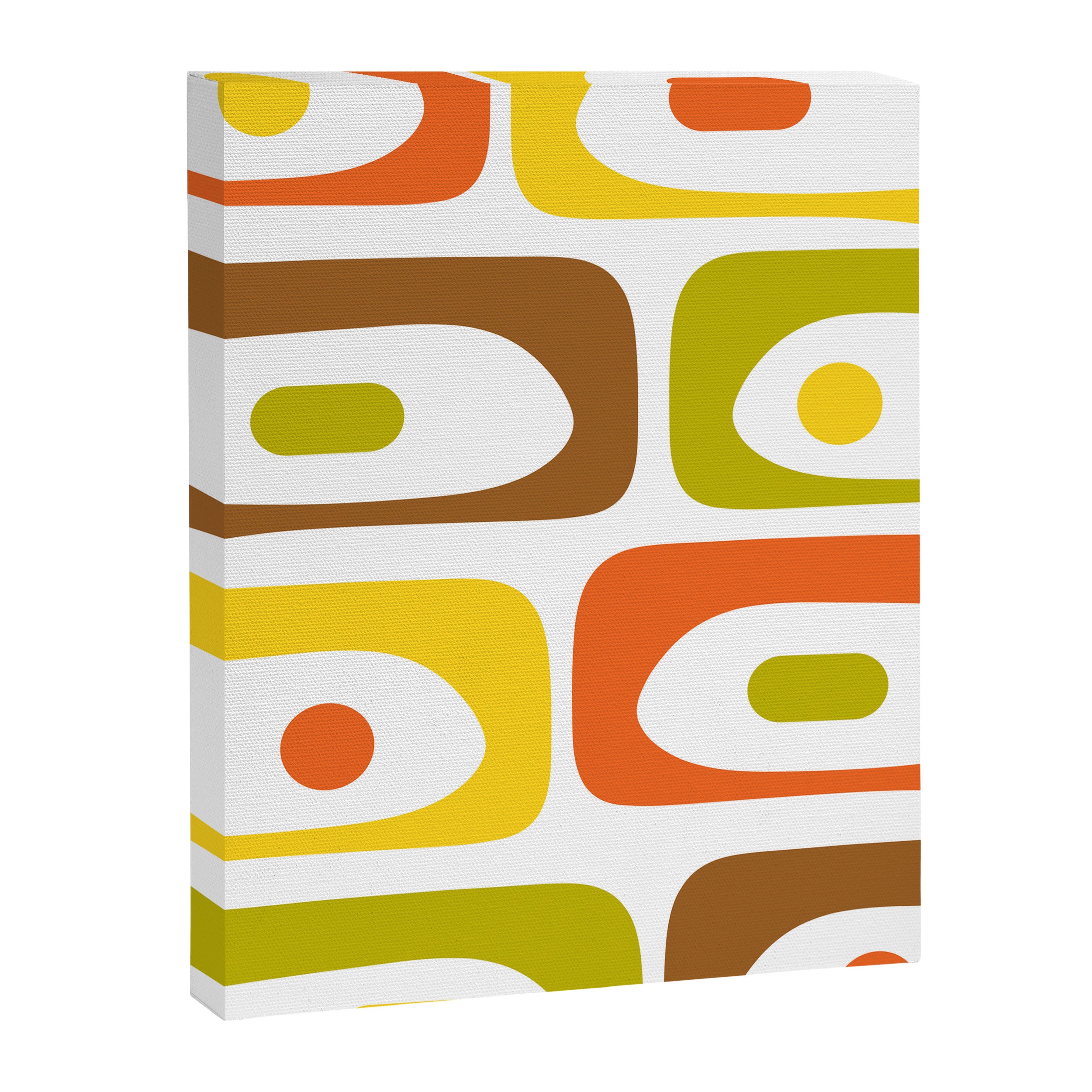 Long Piquet Mid Century Modern Pattern Retro Orange Avocado Brown White  Canvas Print Gallery Image 6