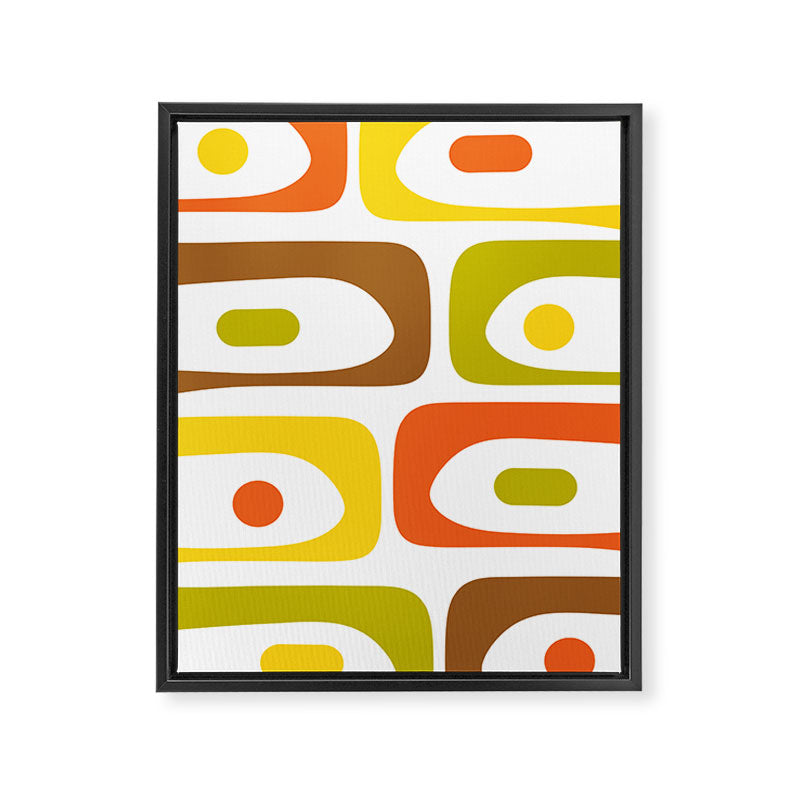 Long Piquet Mid Century Modern Pattern Retro Orange Avocado Brown White  Framed Canvas Print Gallery Image 6