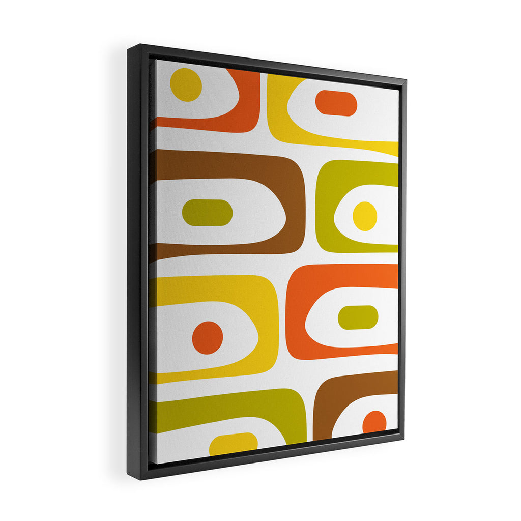 Long Piquet Mid Century Modern Pattern Retro Orange Avocado Brown White  Framed Canvas Print Gallery Image 2