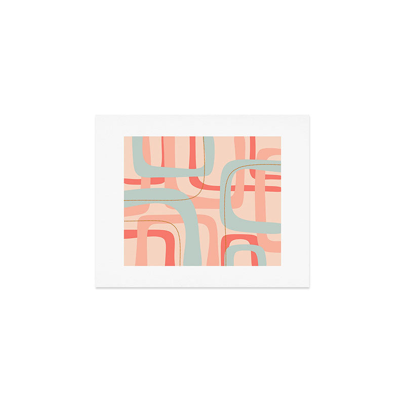 Loops and Dots Midcentury Modern Pastel Pattern in Blush Coral, Aqua Mint, and Ochre Art Print Gallery Image 1