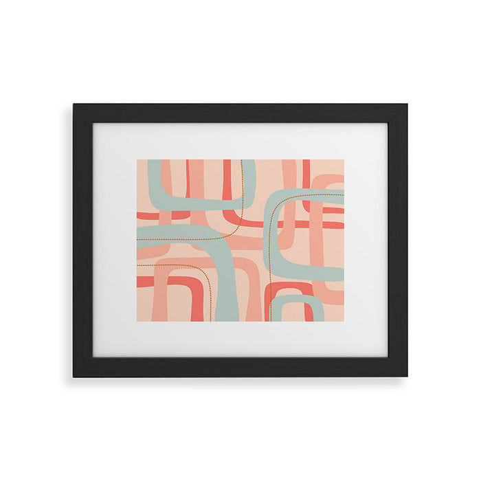 Loops and Dots Midcentury Modern Pastel Pattern in Blush Coral, Aqua Mint, and Ochre Framed Art Print Gallery Image 1
