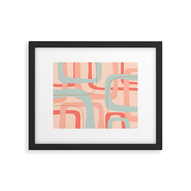 Loops and Dots Midcentury Modern Pastel Pattern in Blush Coral, Aqua Mint, and Ochre Framed Art Print Gallery Image 5