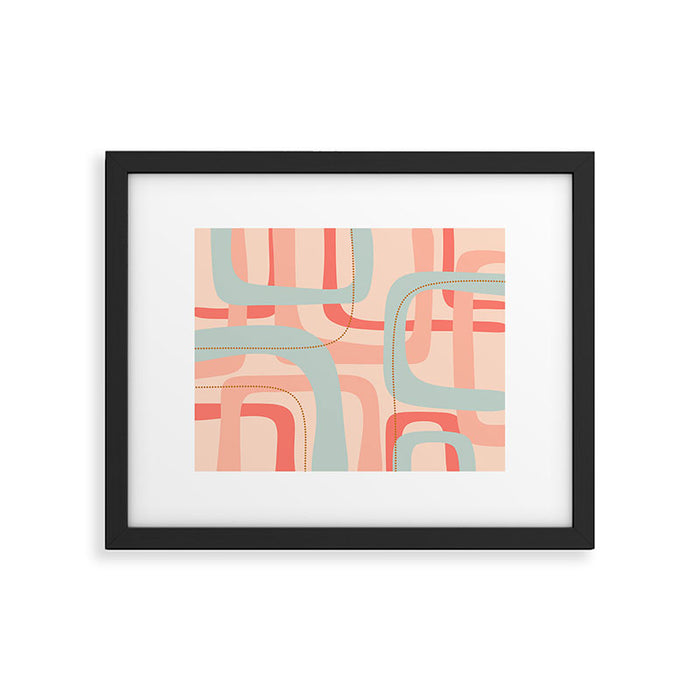 Loops and Dots Midcentury Modern Pastel Pattern in Blush Coral, Aqua Mint, and Ochre Framed Art Print Gallery Image 1
