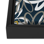Lotus Garden Painted Floral Pattern in Light Mustard, White, and Gray on Navy Blue Framed Canvas Print Gallery Image 3