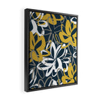 Lotus Garden Painted Floral Pattern in Light Mustard, White, and Gray on Navy Blue Framed Canvas Print Gallery Image 2
