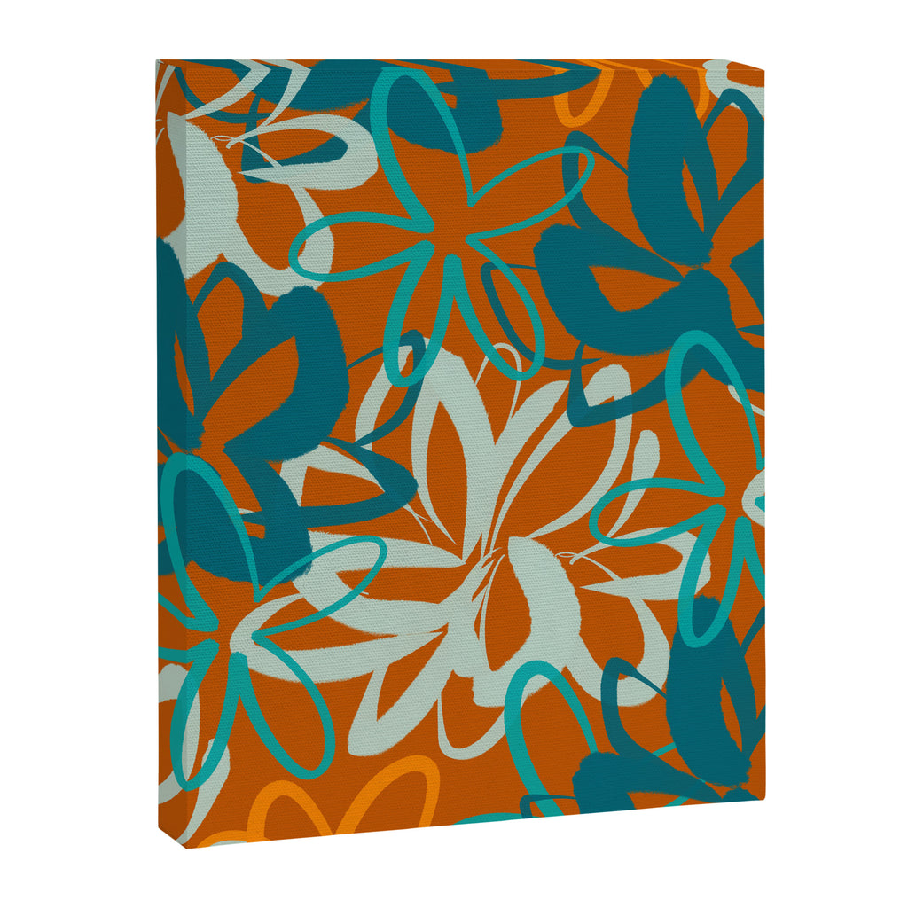 Lotus Garden Painted Floral Pattern in Celadon Orange Teal Rust Canvas Print Gallery Image 8