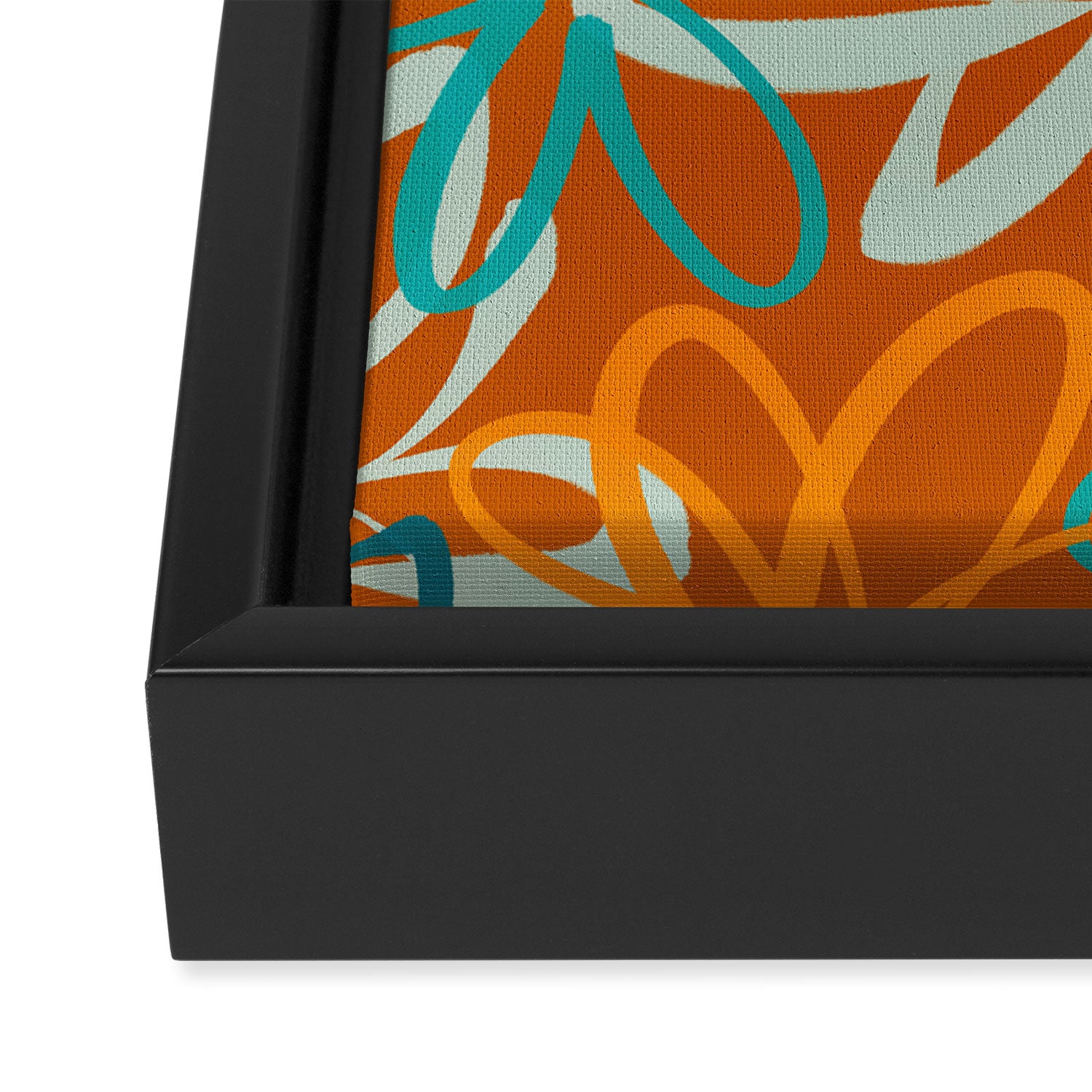 Lotus Garden Painted Floral Pattern in Celadon Orange Teal Rust Framed Canvas Print Gallery Image 3