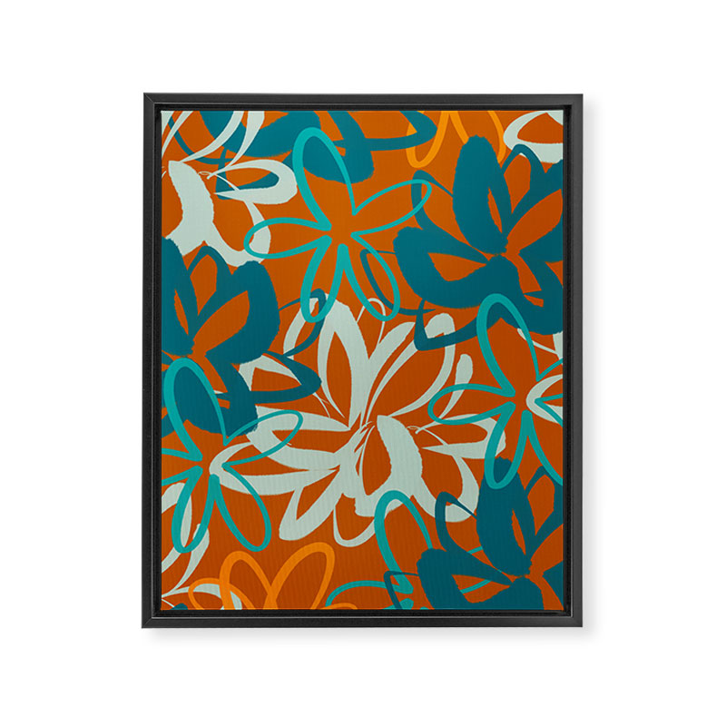 Lotus Garden Painted Floral Pattern in Celadon Orange Teal Rust Framed Canvas Print Gallery Image 8