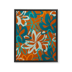 Lotus Garden Painted Floral Pattern in Celadon Orange Teal Rust Framed Canvas Print Gallery Image 8