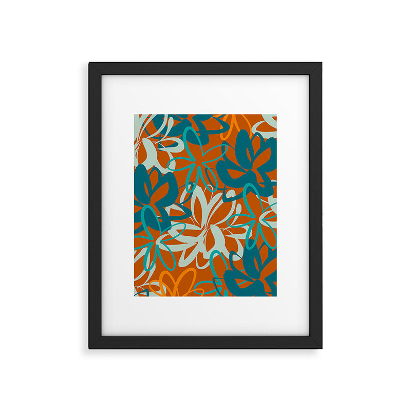 Lotus Garden Painted Floral Pattern in Celadon Orange Teal Rust Framed Art Print Gallery Image 6