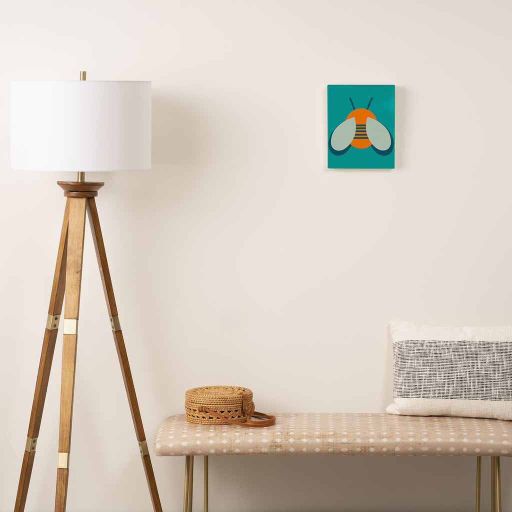 Lucky Bee - Cute Retro Minimalism in Orange and Turquoise Canvas Print Gallery Image 2