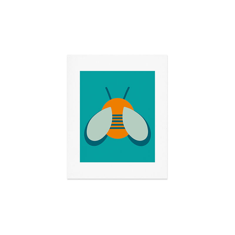 Lucky Bee - Cute Retro Minimalism in Orange and Turquoise Art Print Gallery Image 1