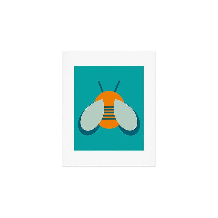 Lucky Bee - Cute Retro Minimalism in Orange and Turquoise Art Print Gallery Image 1