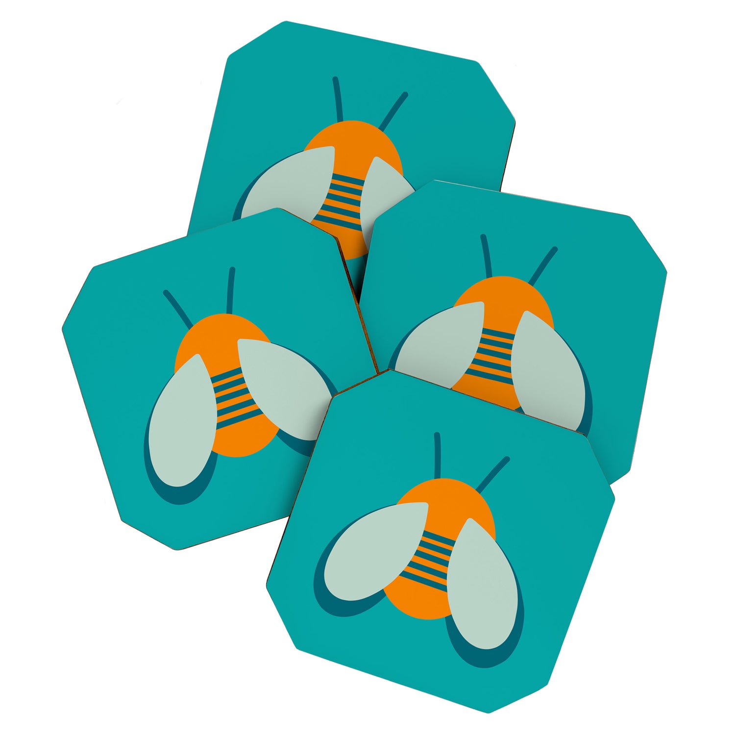 Lucky Bee - Cute Retro Minimalism in Orange and Turquoise Coaster Gallery Image 1
