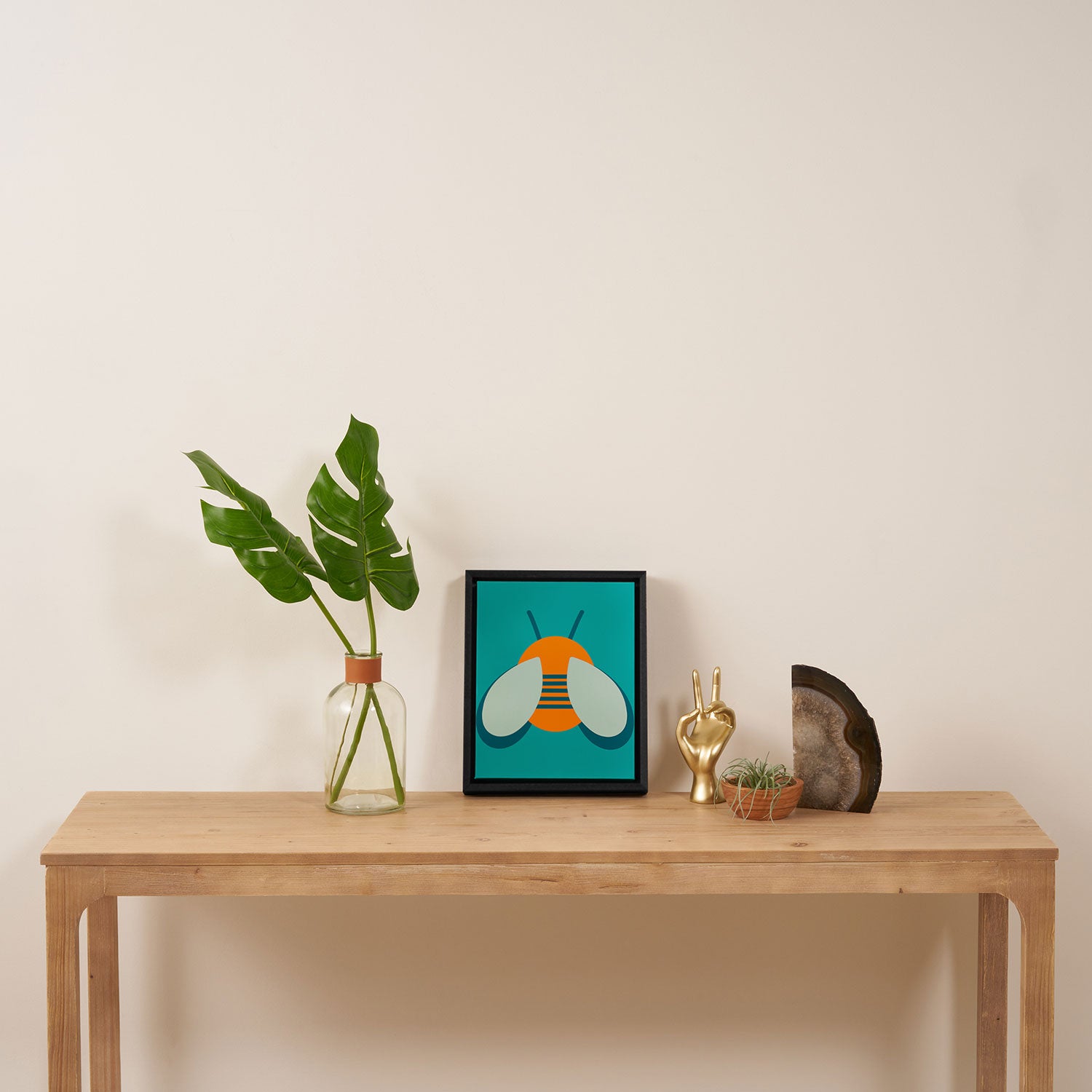 Lucky Bee - Cute Retro Minimalism in Orange and Turquoise Framed Canvas Print Gallery Image 4