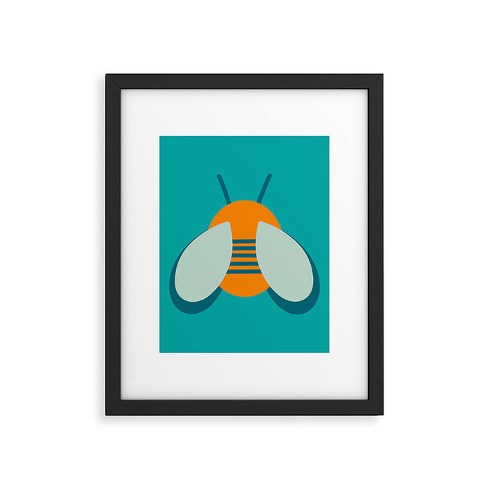 Lucky Bee - Cute Retro Minimalism in Orange and Turquoise Framed Art Print Gallery Image 1