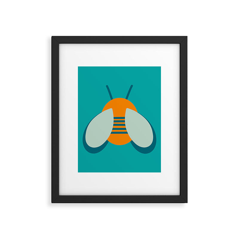 Lucky Bee - Cute Retro Minimalism in Orange and Turquoise Framed Art Print Gallery Image 6
