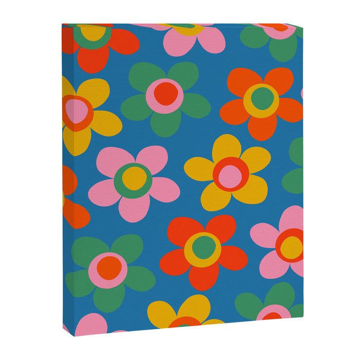 Maisie Flowers Cheerful Floral Pattern Blue Green Orange Yellow Pink Canvas Print Gallery Image 1
