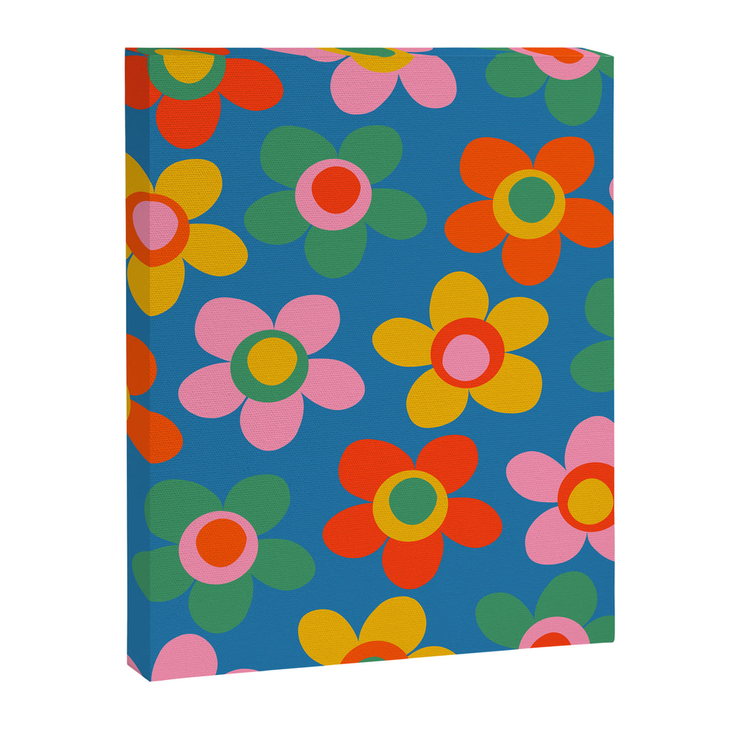 Maisie Flowers Cheerful Floral Pattern Blue Green Orange Yellow Pink Canvas Print Gallery Image 6
