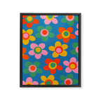 Maisie Flowers Cheerful Floral Pattern Blue Green Orange Yellow Pink Framed Canvas Print Gallery Image 6