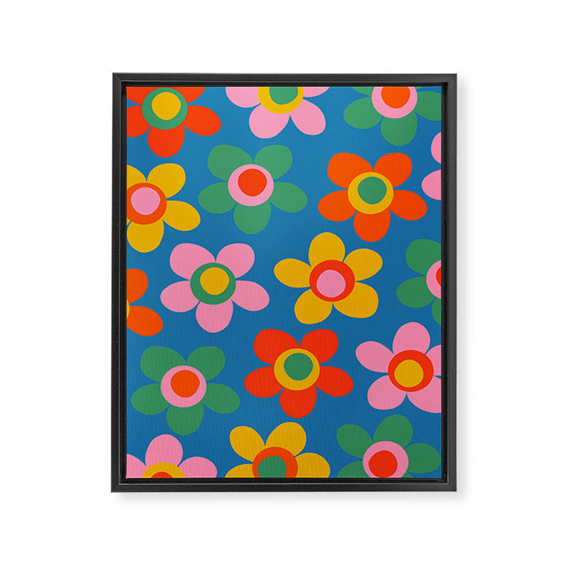 Maisie Flowers Cheerful Floral Pattern Blue Green Orange Yellow Pink Framed Canvas Print Gallery Image 6