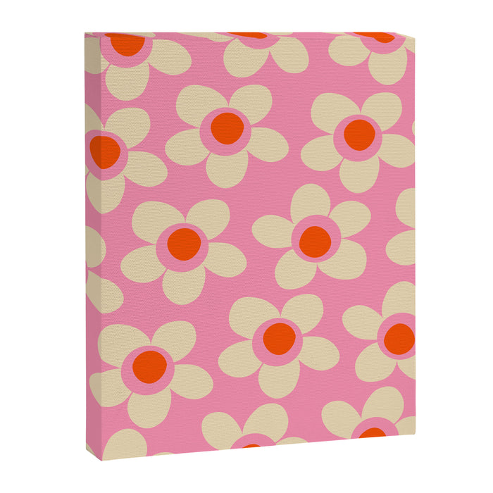 Maisie Flowers Pink Retro Floral Pattern Orange Cream Canvas Print Gallery Image 1