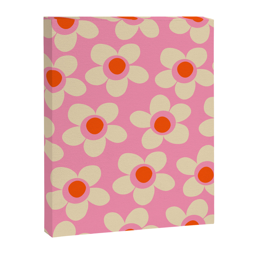 Maisie Flowers Pink Retro Floral Pattern Orange Cream Canvas Print Gallery Image 6