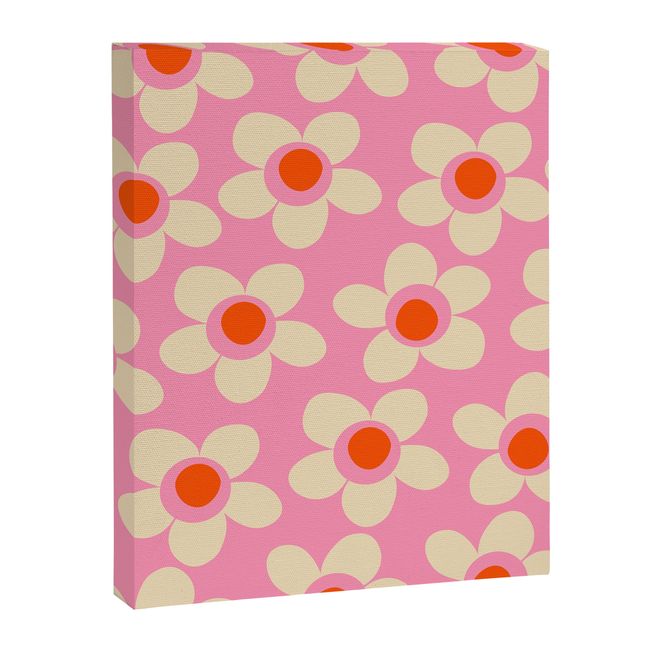 Maisie Flowers Pink Retro Floral Pattern Orange Cream Canvas Print Gallery Image 6