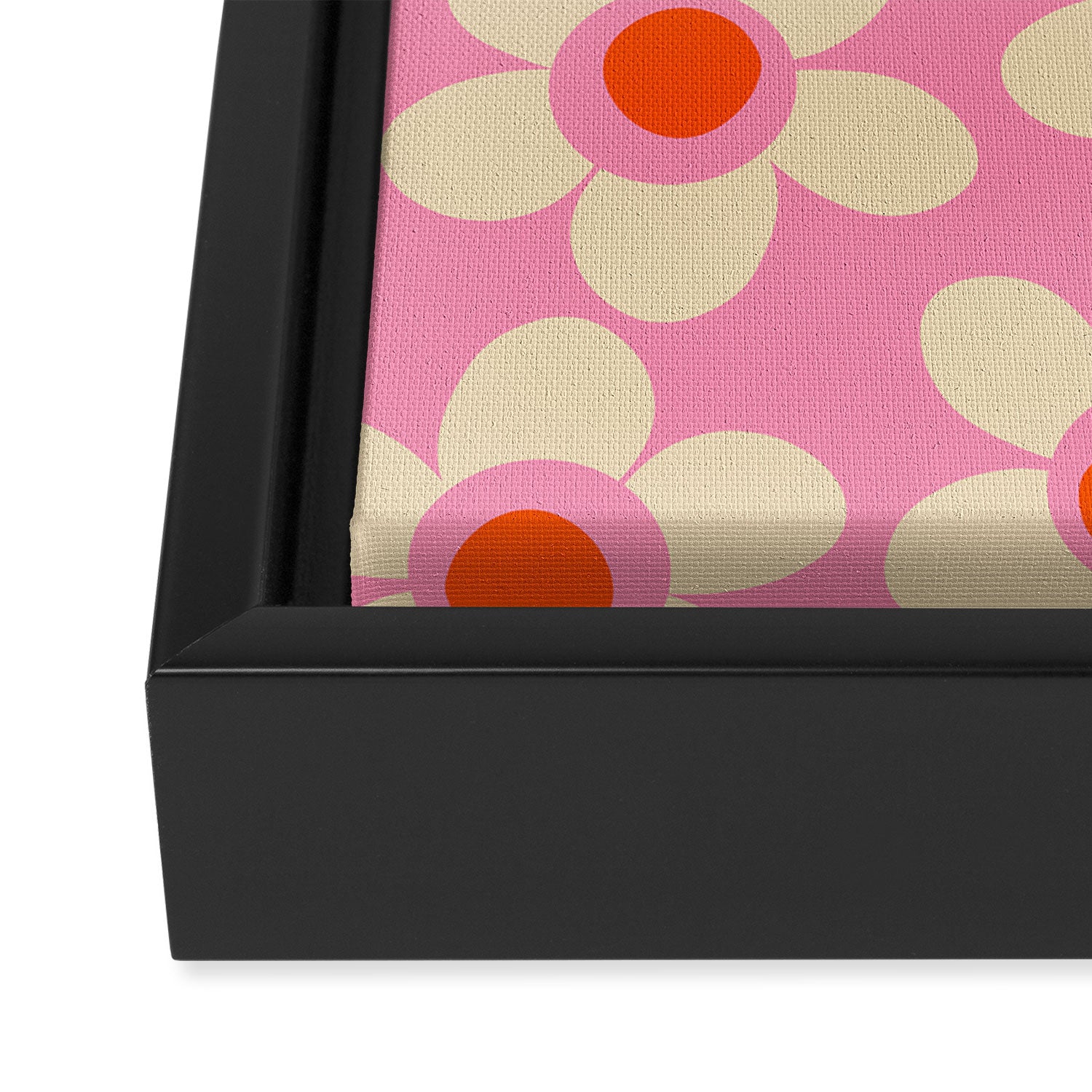 Maisie Flowers Pink Retro Floral Pattern Orange Cream Framed Canvas Print Gallery Image 3