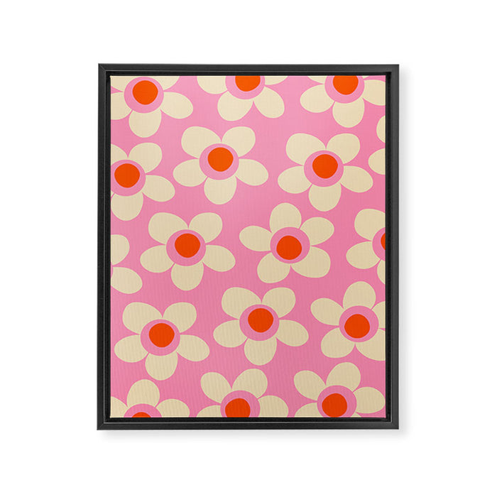 Maisie Flowers Pink Retro Floral Pattern Orange Cream Framed Canvas Print Gallery Image 1