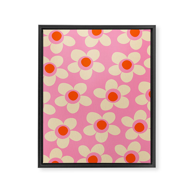 Maisie Flowers Pink Retro Floral Pattern Orange Cream Framed Canvas Print Gallery Image 6