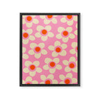 Maisie Flowers Pink Retro Floral Pattern Orange Cream Framed Canvas Print Gallery Image 6