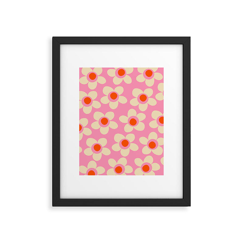 Maisie Flowers Pink Retro Floral Pattern Orange Cream Framed Art Print Gallery Image 5