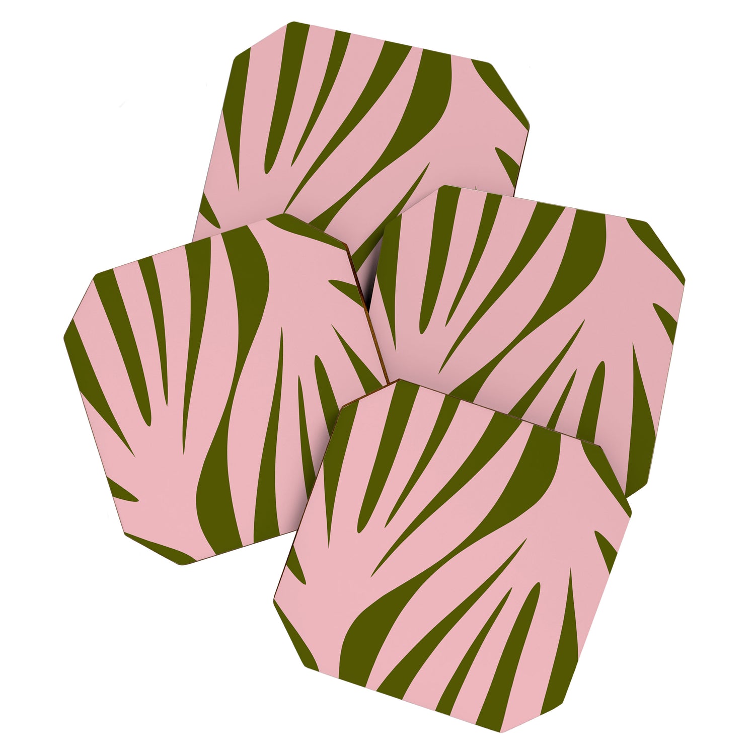 Maldives Abstract Botanical Pattern in Pink and Green Coaster Gallery Image 1
