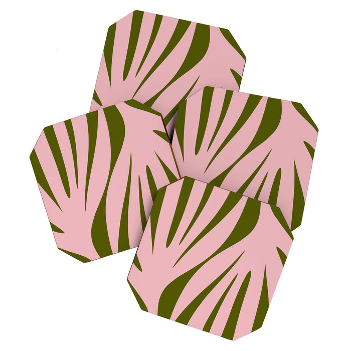 Maldives Abstract Botanical Pattern in Pink and Green Coaster Gallery Image 1