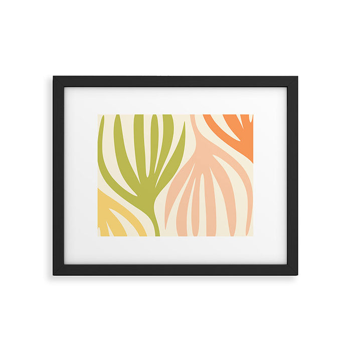 Maldives Abstract Botanical Pattern in Retro Light Green Blush Orange Yellow Cream Framed Art Print Gallery Image 1