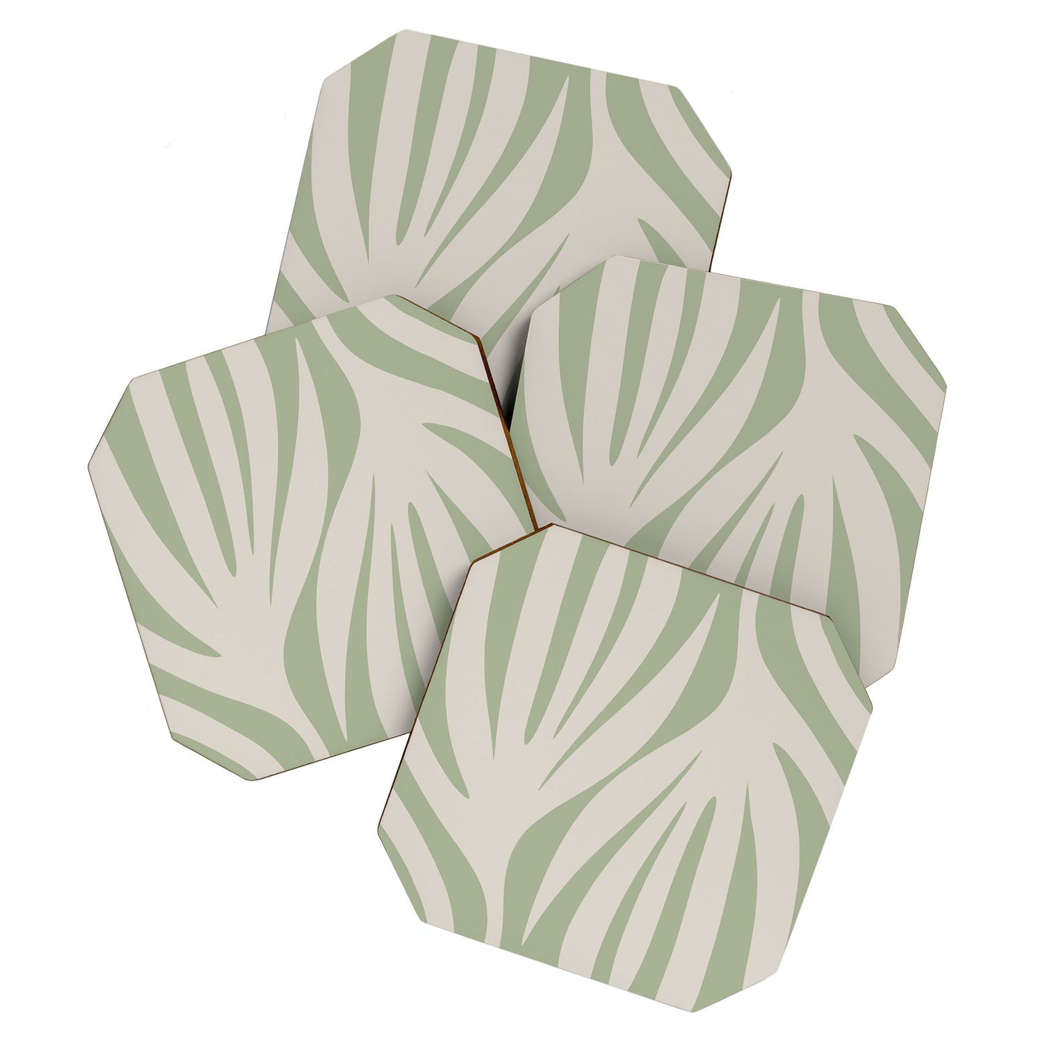 Maldives Abstract Botanical Pattern in Sage and Beige Coaster Gallery Image 1