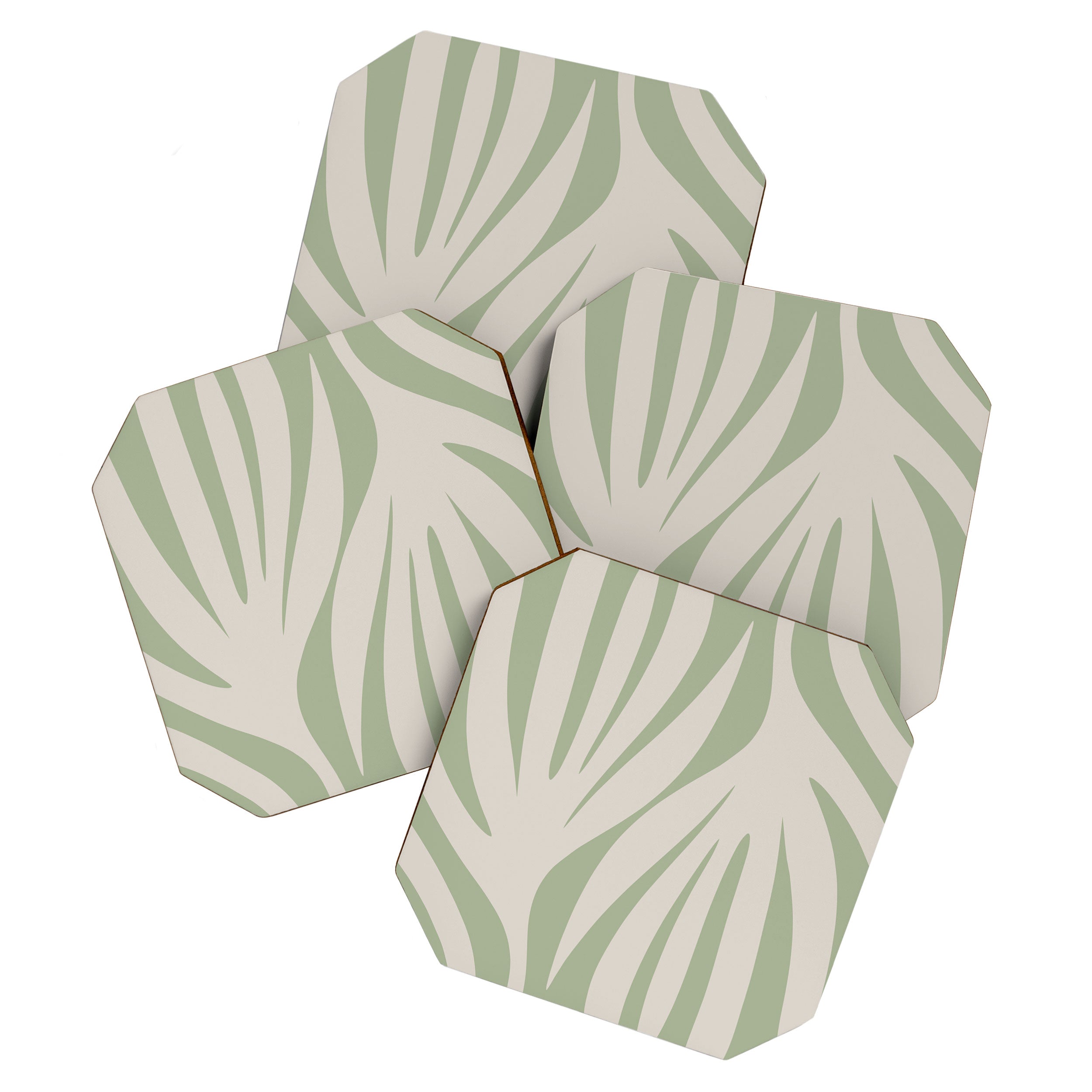 Maldives Abstract Botanical Pattern in Sage and Beige Coaster Gallery Image 1