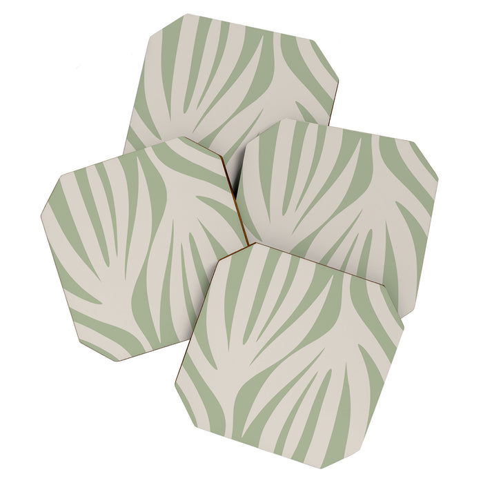 Maldives Abstract Botanical Pattern in Sage and Beige Coaster Gallery Image 1