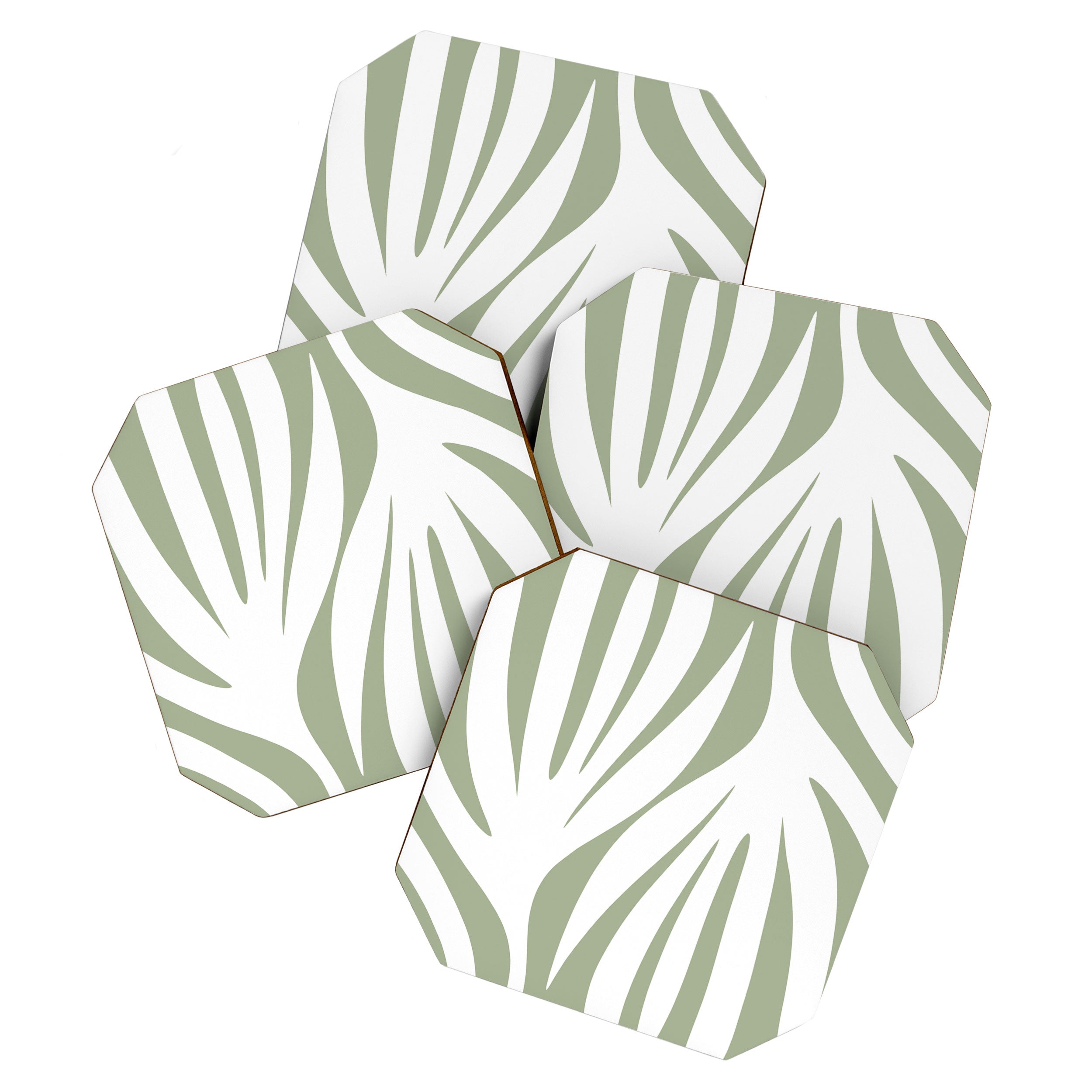 Maldives Abstract Botanical Pattern in Sage Green and White Coaster Gallery Image 1