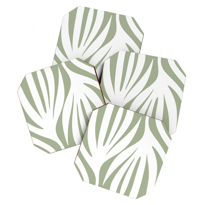 Maldives Abstract Botanical Pattern in Sage Green and White Coaster Gallery Image 1