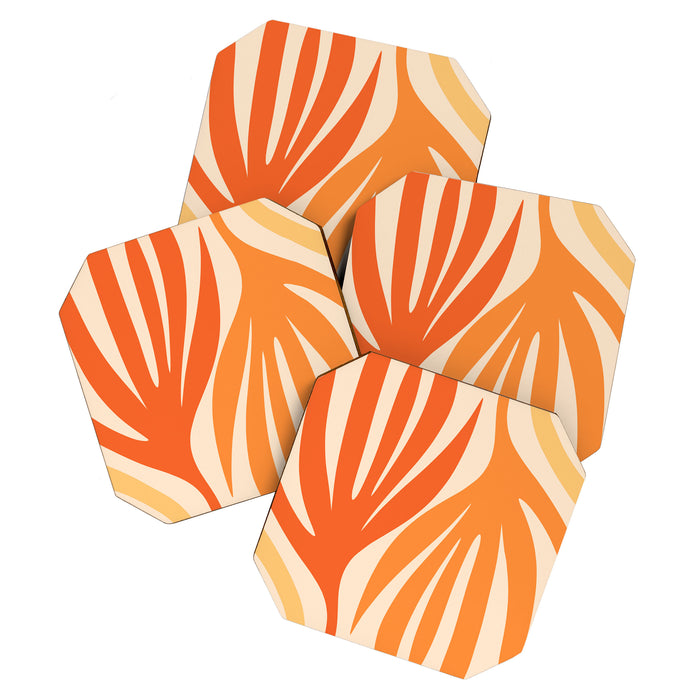 Maldives Abstract Botanical Pattern in Tangerine Orange Tones Coaster Gallery Image 1