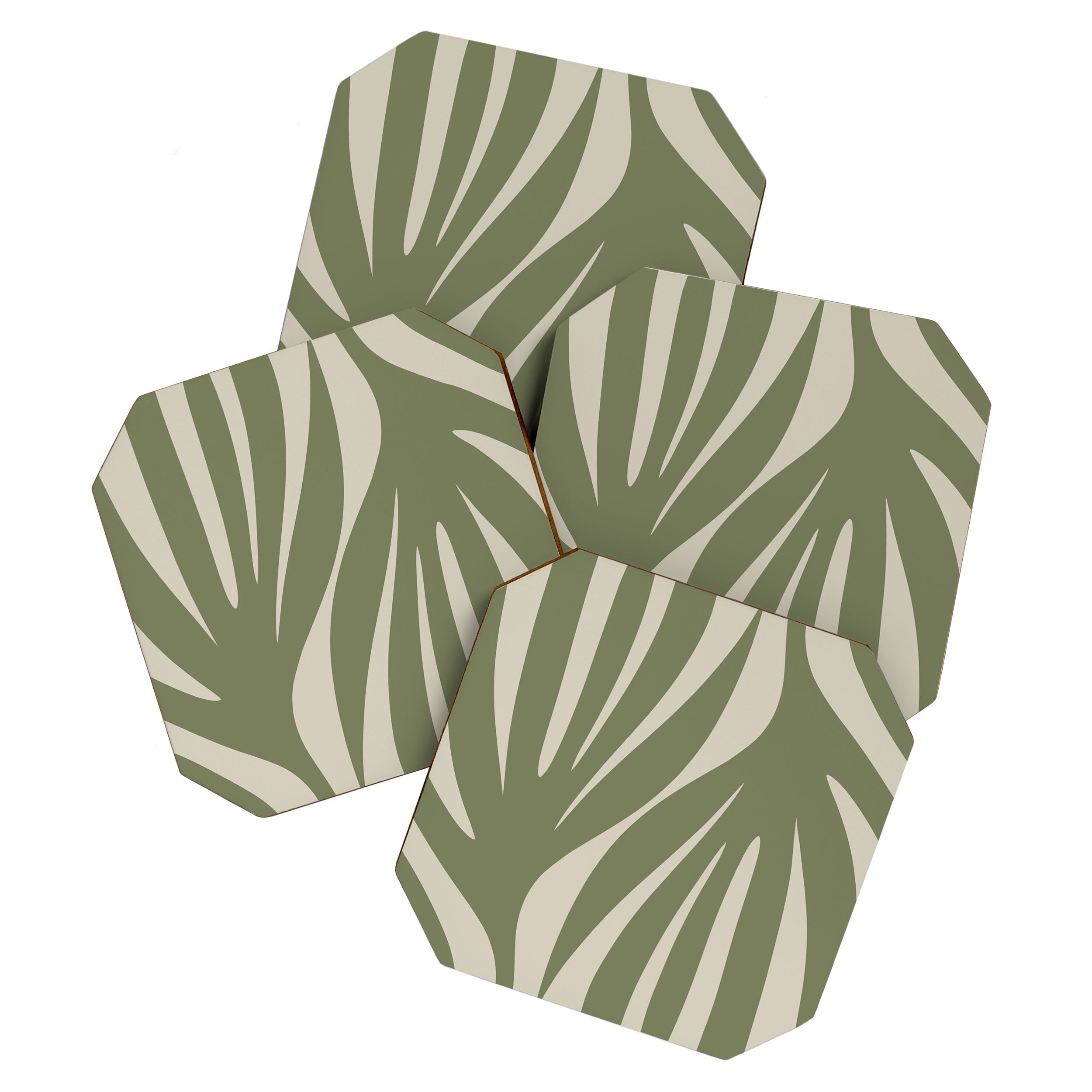 Maldives Abstract Seaweed Pattern in Vintage Olive Green and Beige Coaster Gallery Image 1