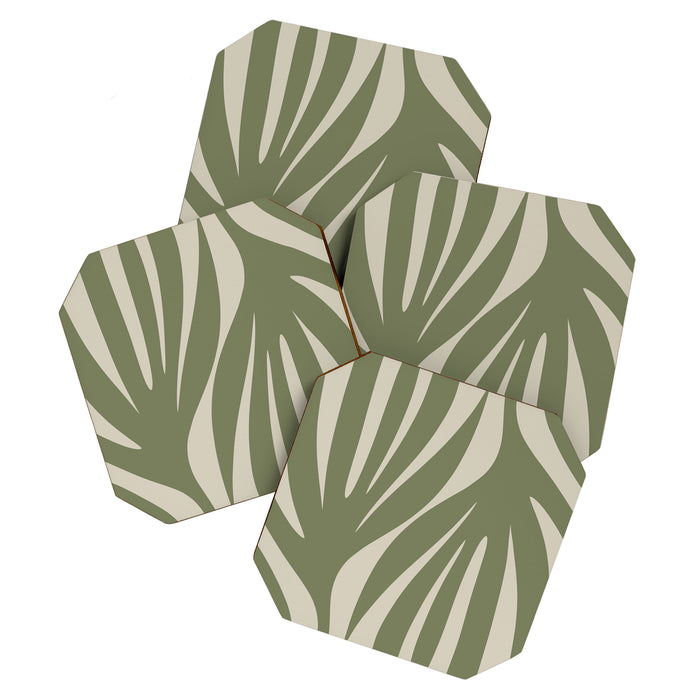 Maldives Abstract Seaweed Pattern in Vintage Olive Green and Beige Coaster Gallery Image 1